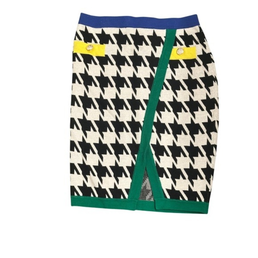 Houndstooth ColorBlock Knit Pencil Skirt